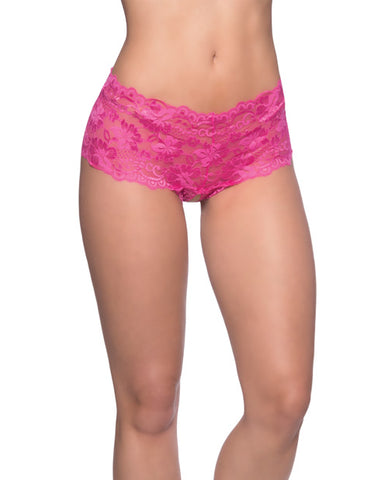 Goodnight Lace Crotchless Boyshort w/Elastic Detail Pink L/X