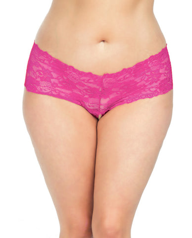 Goodnight Lace Crotchless Boyshort w/Elastic Detail Pink 1X/2X